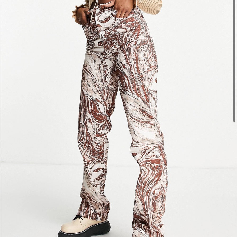 Topshop Kort jeans in brown marble print